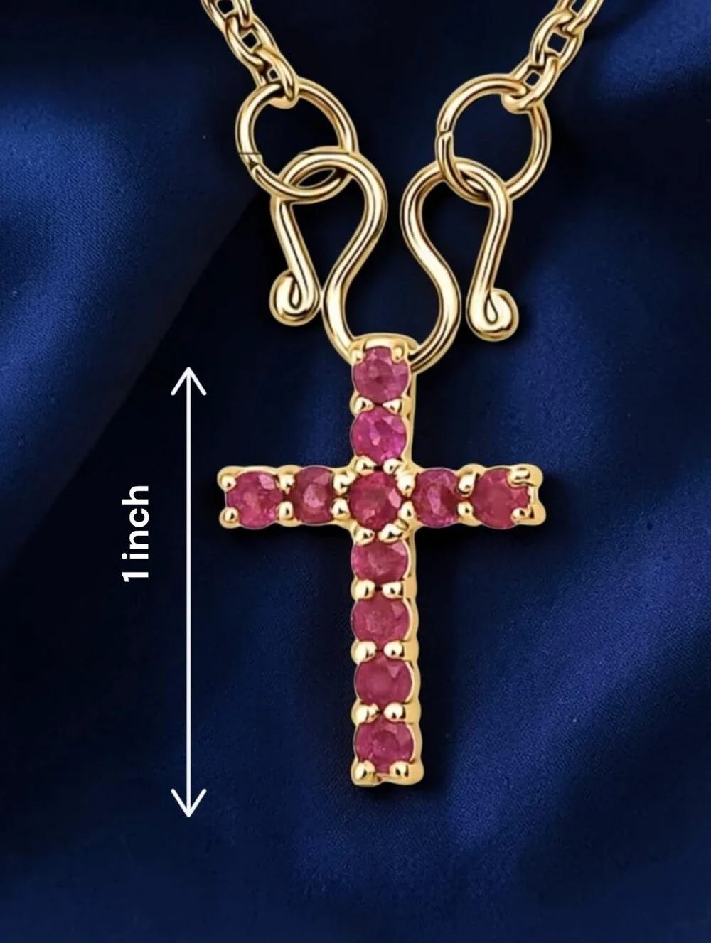 1 ctw Ruby (FF) Cross Pendant in 14K Yellow Gold Over Sterling Silver 20 inch